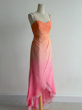 Niulatu Gradient Orange Pink Spaghetti Straps A-Line Chiffon Prom Dresses Y2K Evening Gowns HZ1103