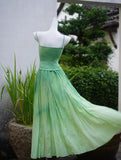 Niulatu Gradient Green Spaghetti Strap A-Line Long Party Dress Birthday Prom Dress HZ1103