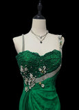 Niulatu Hunter Green Beaded Mermaid Chiffon Long Prom Dresses Formal Evening HZ1103