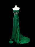 Niulatu Hunter Green Beaded Mermaid Chiffon Long Prom Dresses Formal Evening HZ1103