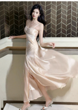 Niulatu Light Pink Spaghetti Straps Party Dress A-Line Chiffon Sequin Long Prom Dresses HZ1103