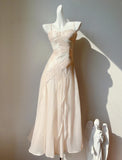Niulatu Light Pink Spaghetti Straps Party Dress A-Line Chiffon Sequin Long Prom Dresses HZ1103