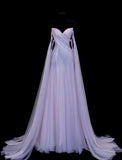 Niulatu Purple Strapless A-Line Tulle Long Prom Dresses Formal Evening Gowns HZ1103