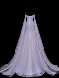 Niulatu Purple Strapless A-Line Tulle Long Prom Dresses Formal Evening Gowns HZ1103
