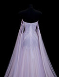 Niulatu Purple Strapless A-Line Tulle Long Prom Dresses Formal Evening Gowns HZ1103