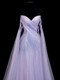 Niulatu Purple Strapless A-Line Tulle Long Prom Dresses Formal Evening Gowns HZ1103