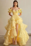 Niulatu Butter Yellow Sweetheart Neck A-Line Tulle Long Prom Dresses Formal Evening Gowns HZ1103