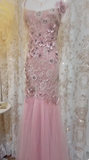 Niulatu Pink Square Neck Mermaid Tulle Lace Long Prom Dresses Vintage Evening Dresses with Appliques HZ1103