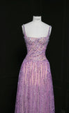 Niulatu Purple Square Neck A-Line Sequin Prom Dresses Sweet Birthday Party Dress HZ1103