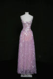 Niulatu Purple Square Neck A-Line Sequin Prom Dresses Sweet Birthday Party Dress HZ1103