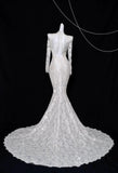 Niulatu White Turtleneck Lace Beaded Mermaid Long Sleeve Trailing Wedding Dress HZ1103