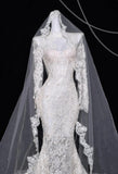 Niulatu White Turtleneck Lace Beaded Mermaid Long Sleeve Trailing Wedding Dress HZ1103