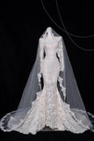 Niulatu White Turtleneck Lace Beaded Mermaid Long Sleeve Trailing Wedding Dress HZ1103