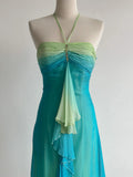 Niulatu Gradient Turquoise Halter Neck Chiffon Sheath Prom Dresses Vintage Party Dress HZ1103