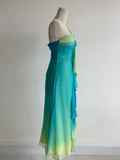 Niulatu Gradient Turquoise Halter Neck Chiffon Sheath Prom Dresses Vintage Party Dress HZ1103