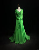 Niulatu Bud Green A-Line Chiffon Long Prom Dresses Vintage Formal Evening Gowns HZ1103