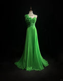 Niulatu Bud Green A-Line Chiffon Long Prom Dresses Vintage Formal Evening Gowns HZ1103