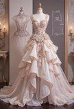 Niulatu Light Champagne Sweetheart Neckline A-Line Tulle Beaded Long Prom Dresses Princess-like Evening Gowns HZ1103