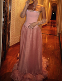 Niulatu Pink Strapless A-Line Tulle Long Prom Dresses Formal Evening Gowns HZ1103