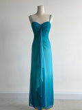 Niulatu Gradient Blue Spaghetti Straps Sheath Chiffon Prom Dresses Evening Dress Gowns HZ1103