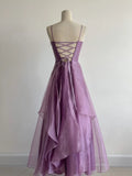 Niulatu Purple Spaghetti Straps A-Line Tulle Long Prom Dresses Gothic Formal Evening Gowns HZ1103