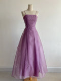 Niulatu Purple Spaghetti Straps A-Line Tulle Long Prom Dresses Gothic Formal Evening Gowns HZ1103