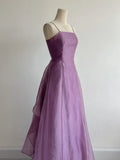 Niulatu Purple Spaghetti Straps A-Line Tulle Long Prom Dresses Gothic Formal Evening Gowns HZ1103