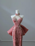 Niulatu Dark Peach Mandarin Collar Sheath Printed Velvet Long Prom Dresses Formal Evening Gowns HZ1103
