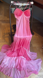 Niulatu Pink Straps Mermaid Satin Long Prom Dresses Formal Evening Gowns HZ1103