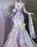 Niulatu Purple Strapless Mermaid Tulle Applique Long Prom Dresses Sweet 16 Evening Gowns HZ1103