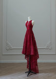 Niulatu Red Round Neck A-Line Tulle Hi-Lo Prom Dresses Formal Evening Gowns HZ1103