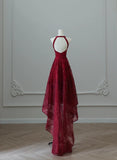 Niulatu Red Round Neck A-Line Tulle Hi-Lo Prom Dresses Formal Evening Gowns HZ1103