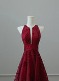 Niulatu Red Round Neck A-Line Tulle Hi-Lo Prom Dresses Formal Evening Gowns HZ1103