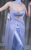 Niulatu Purple Sweetheart Neck Sheath Satin Chiffon Long Prom Dresses Formal Evening Gowns HZ1103