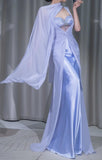 Niulatu Purple Sweetheart Neck Sheath Satin Chiffon Long Prom Dresses Formal Evening Gowns HZ1103