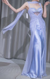 Niulatu Purple Sweetheart Neck Sheath Satin Chiffon Long Prom Dresses Formal Evening Gowns HZ1103
