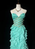 Niulatu Mint Green Sweetheart Mermaid Chiffon Long Prom Dresses Backless Formal Evening Gowns HZ1103