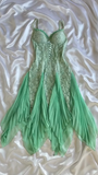 Niulatu Green Spaghetti Straps A-Line Lace Chiffon Short Prom Dresses HZ1103