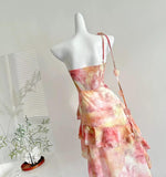 Niulatu Pink One Shoulder Chiffon Hi-Lo Party Dress HZ1103