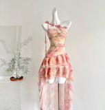 Niulatu Pink One Shoulder Chiffon Hi-Lo Party Dress HZ1103