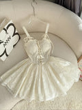 Niulatu Off-white Spaghetti Straps A-Line Lace Short Prom Dresses Homecoming Dresses HZ1103