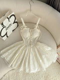 Niulatu Off-white Spaghetti Straps A-Line Lace Short Prom Dresses Homecoming Dresses HZ1103