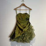 Niulatu Dark Green Spaghetti Strap A-Line Satin Tulle Short Prom Dresses Homecoming Dresses HZ1103