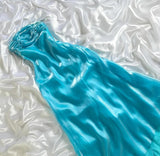 Niulatu Blue Satin Strapless A-Line Prom Dresses Birthday Evening Dresses HZ1103