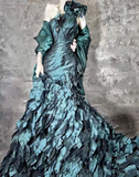 Niulatu Teal One Shoulder Mermaid Taffeta Long Prom Dresses Formal Evening Dresses HZ1103