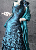 Niulatu Teal One Shoulder Mermaid Taffeta Long Prom Dresses Formal Evening Dresses HZ1103