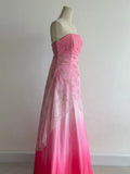 Niulatu Gradient Pink Strapless A-Line Satin Prom Dresses Vintage Beaded Evening Gowns HZ1103