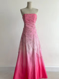 Niulatu Gradient Pink Strapless A-Line Satin Prom Dresses Vintage Beaded Evening Gowns HZ1103