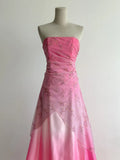 Niulatu Gradient Pink Strapless A-Line Satin Prom Dresses Vintage Beaded Evening Gowns HZ1103