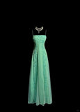 Niulatu Green Spaghetti Straps Satin Beading Empire Prom Dresses Vintage Formal Evening Gowns HZ1103